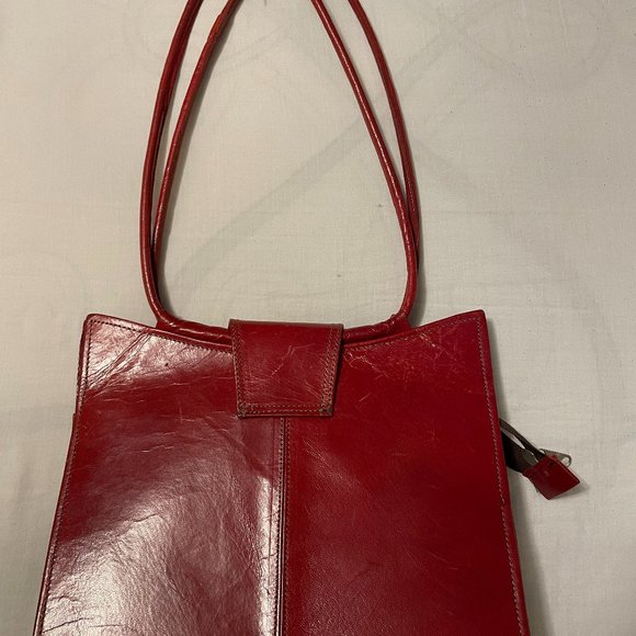 vintage  - red  leather - handbag - Picture 4 of 5